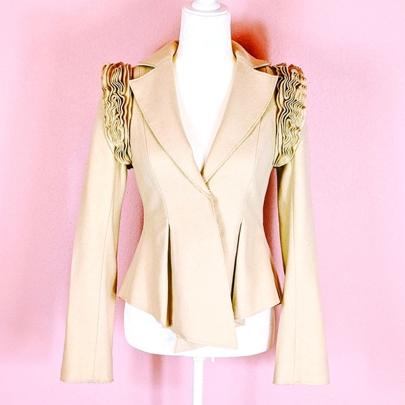 Robert Rodriguez Tan Wool Peplum Jacket Size 2 - Picture 1 of 9